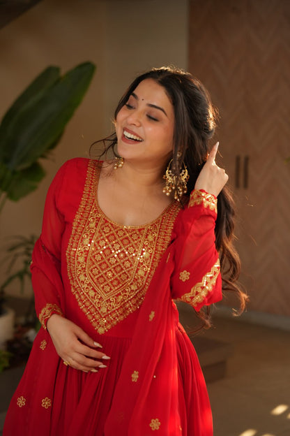 Pink Faux Blooming With Embroidery Zari Sequins Work Gown