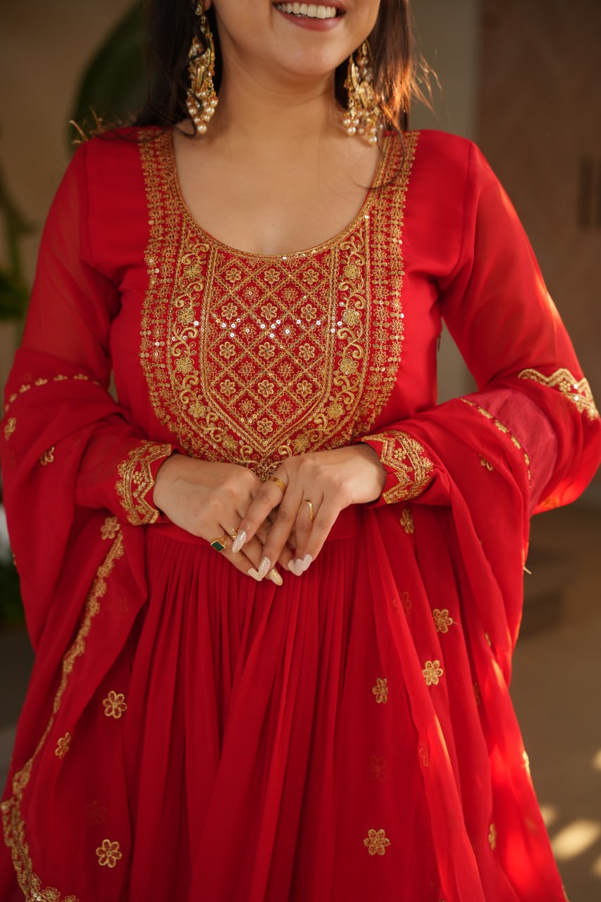 Pink Faux Blooming With Embroidery Zari Sequins Work Gown