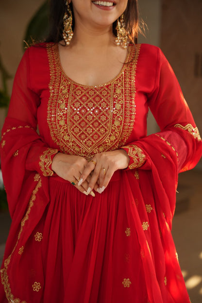Pink Faux Blooming With Embroidery Zari Sequins Work Gown