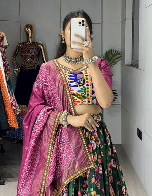 Premium garba lehenga with traditional Kutchi work border and Patola dupatta
