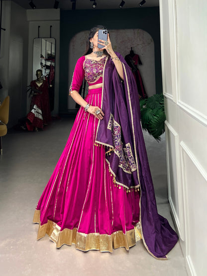 Pink Chanderi Embossed Design Work Navratri Lehenga Choli