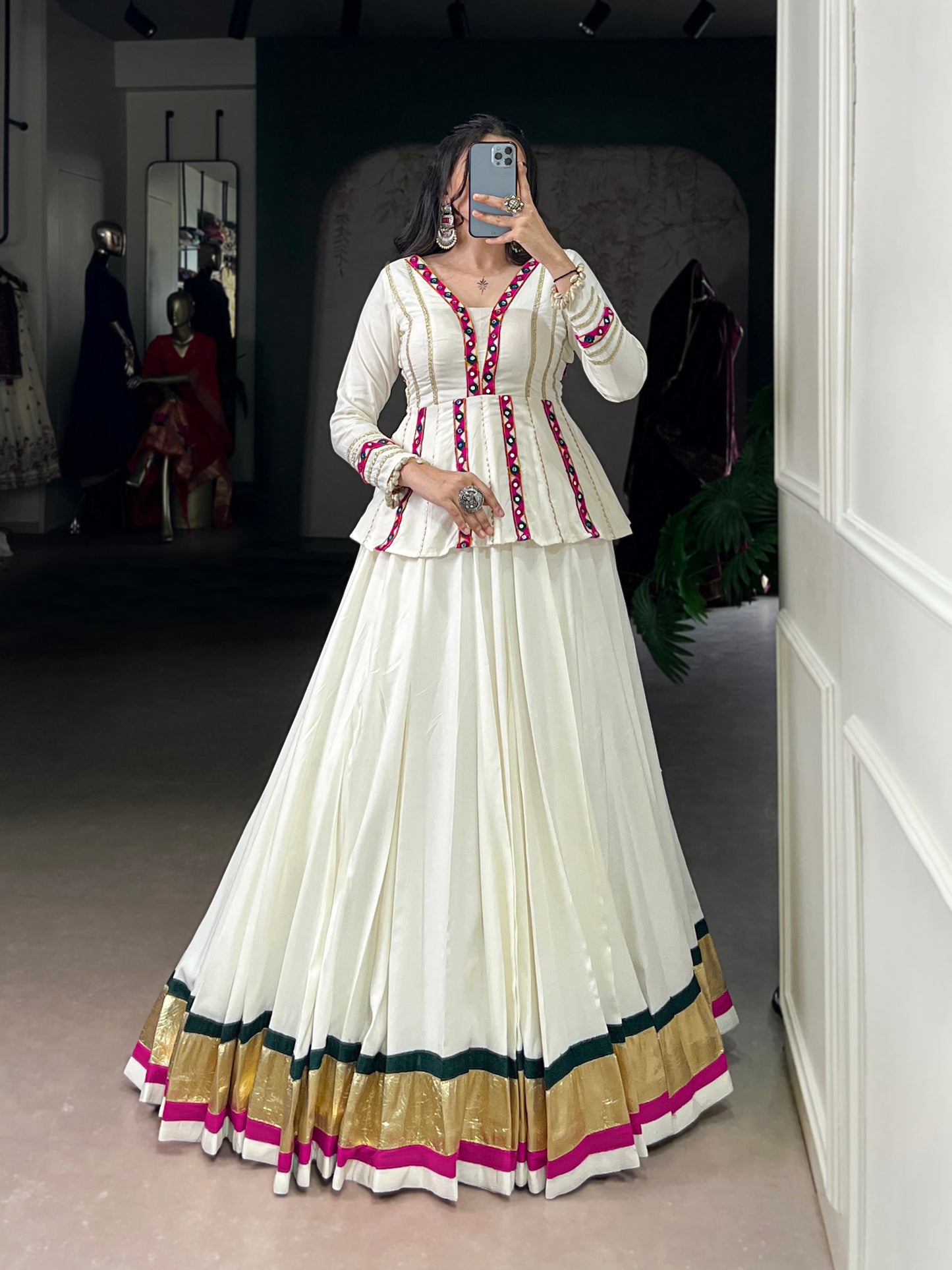 Musterd Pure Rayon Gamthi Work Navratri Lehenga Choli