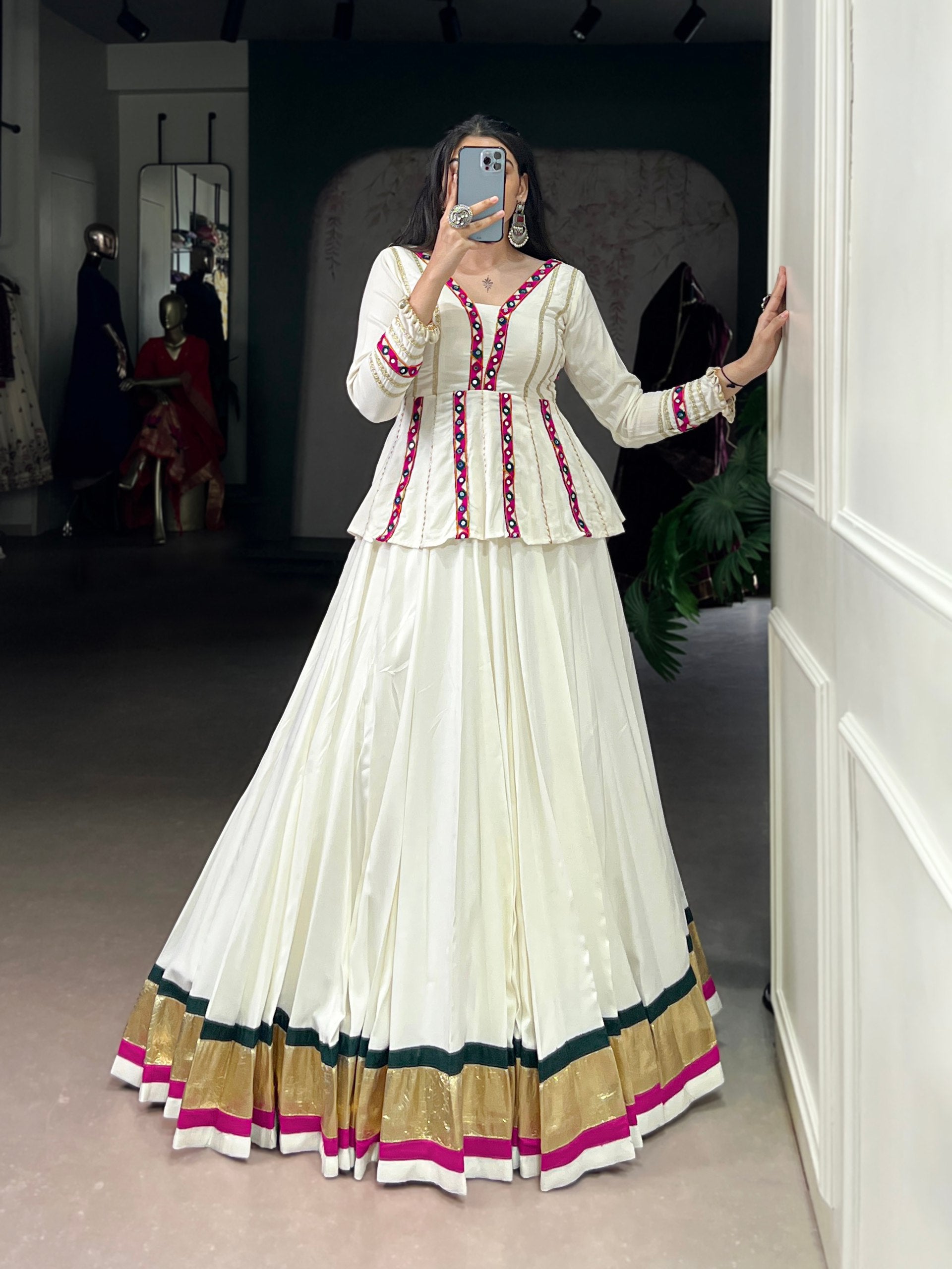 Musterd Pure Rayon Gamthi Work Navratri Lehenga Choli
