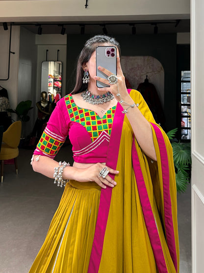 Musterd Pure Rayon Gamthi Work Navratri Lehenga Choli