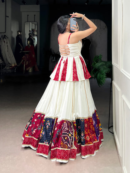 White Multicolor Pure Rayon Gamthi Work Navratri Lehenga Choli