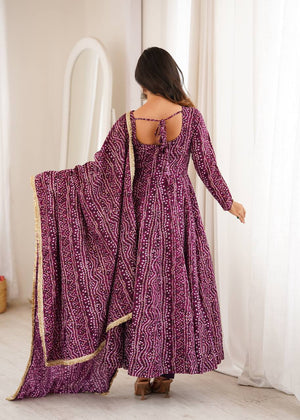 Designer wine Anarkali gown with silver mirror work yoke
