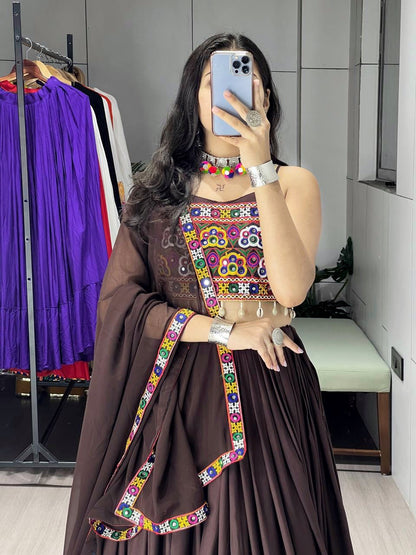 Brown Pure Rayon Cotton Traditional Gota Patti Work Navratri Lehenga Choli