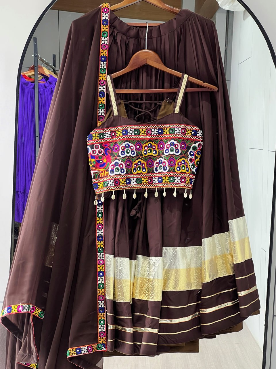 Brown Pure Rayon Cotton Traditional Gota Patti Work Navratri Lehenga Choli