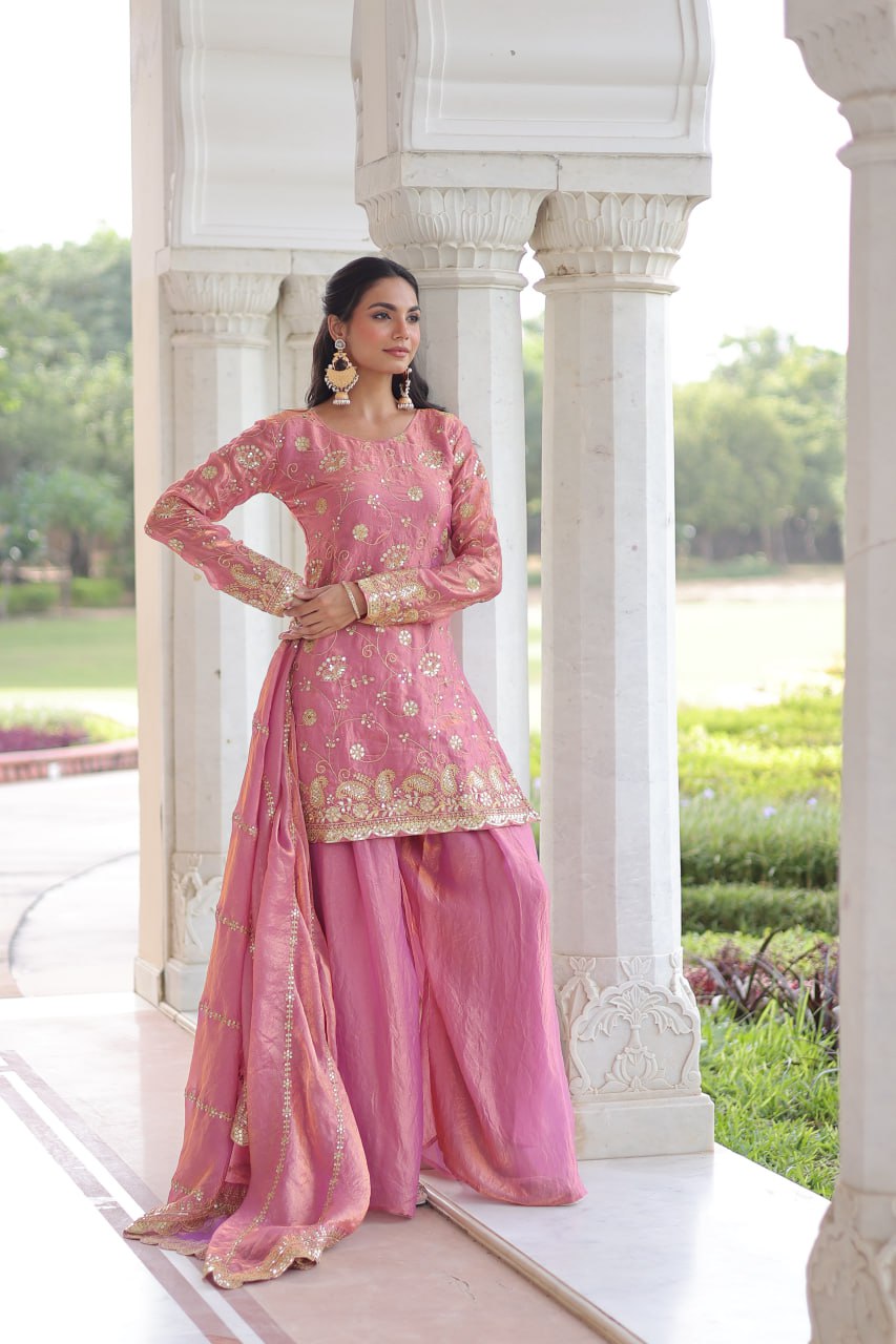 Pink Fendy With Rich Sequins Embroidered Work Sharara