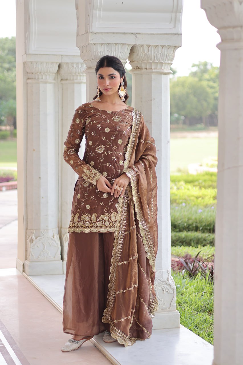 Pink Fendy With Rich Sequins Embroidered Work Sharara