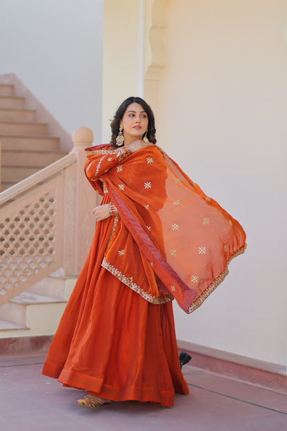 Fenta Color Fendy Fabric With Zari Sequins Embroidered Work Gown