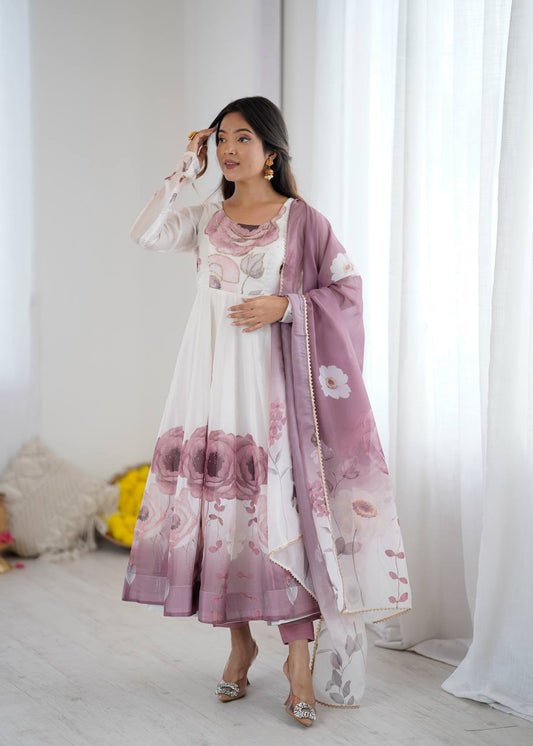 Onion Pink Organja Silk Flower Position Print Outing Work Salwar Suit