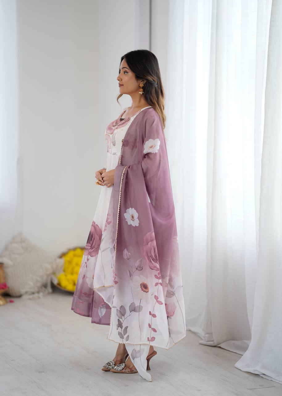 Onion Pink Organja Silk Flower Position Print Outing Work Salwar Suit