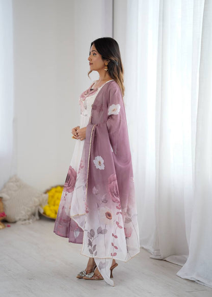 Onion Pink Organja Silk Flower Position Print Outing Work Salwar Suit