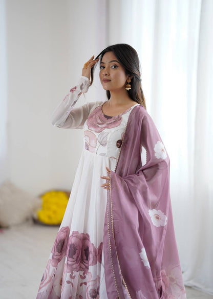 Onion Pink Organja Silk Flower Position Print Outing Work Salwar Suit