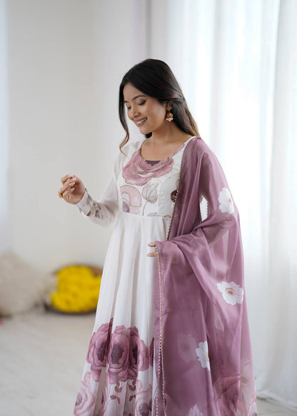 Onion Pink Organja Silk Flower Position Print Outing Work Salwar Suit