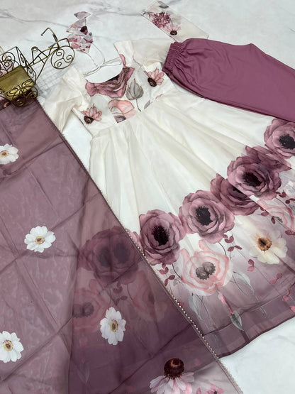 Onion Pink Organja Silk Flower Position Print Outing Work Salwar Suit