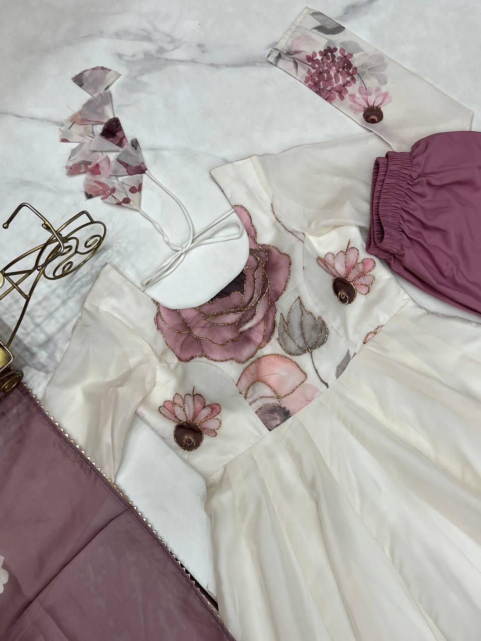 Onion Pink Organja Silk Flower Position Print Outing Work Salwar Suit