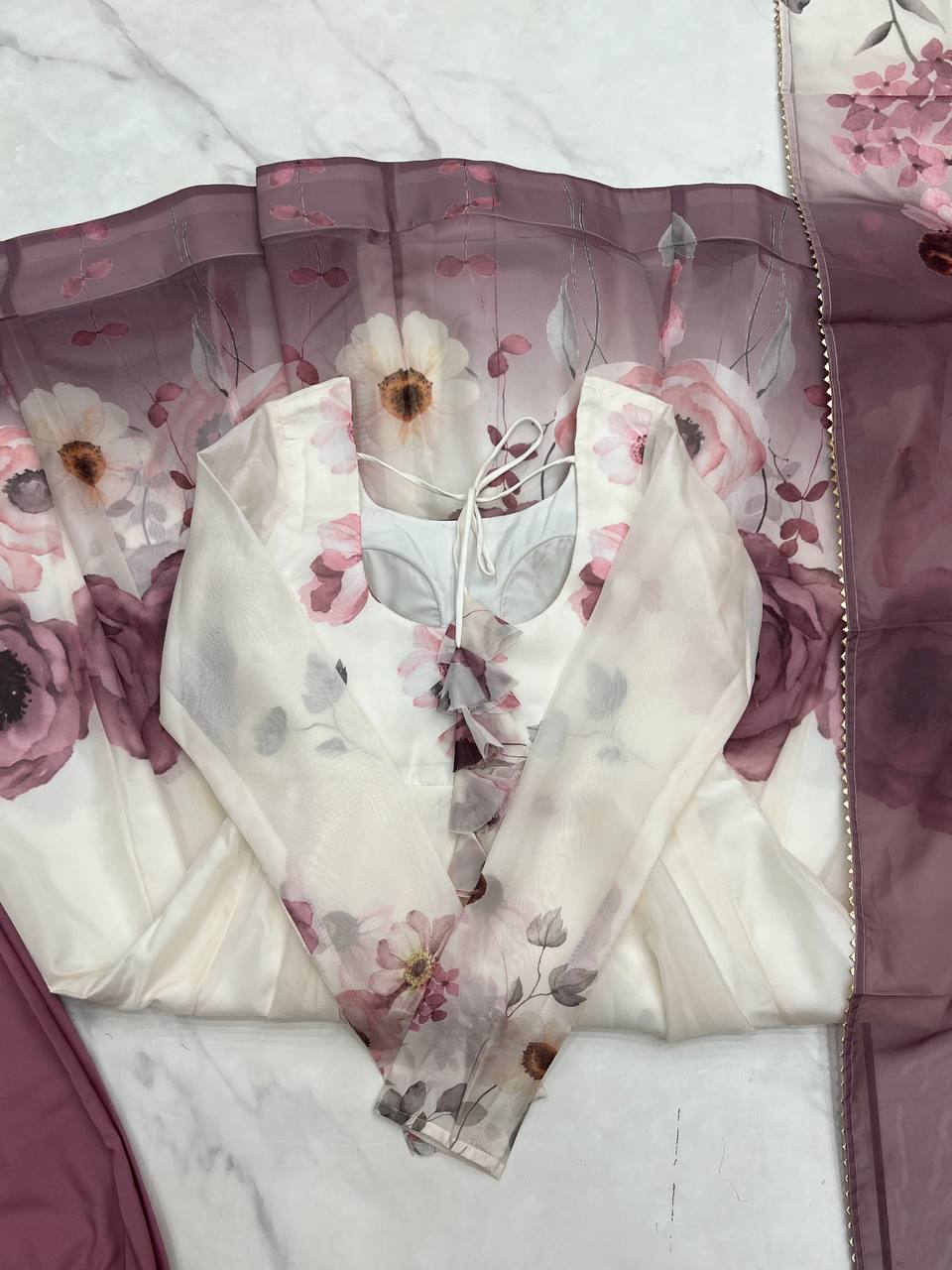 Onion Pink Organja Silk Flower Position Print Outing Work Salwar Suit