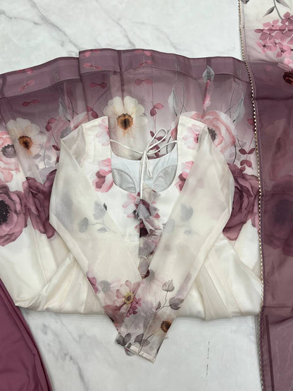 Onion Pink Organja Silk Flower Position Print Outing Work Salwar Suit