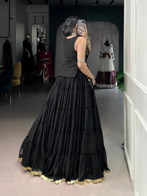 Modern Navratri lehenga black with feather-light flowing fabric
