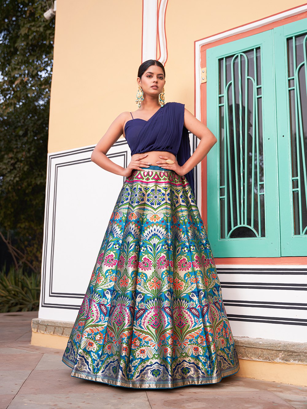Navy Blue Banarasi Silk Weaving Lehenga