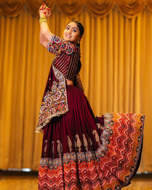 Maroon mirror embroidered choli for garba and dandiya
