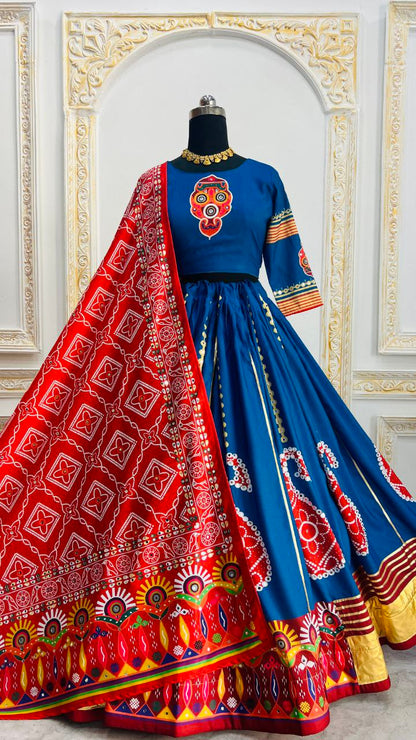 Blue Digital Print Real Mirror Work Navratri Lehenga Choli