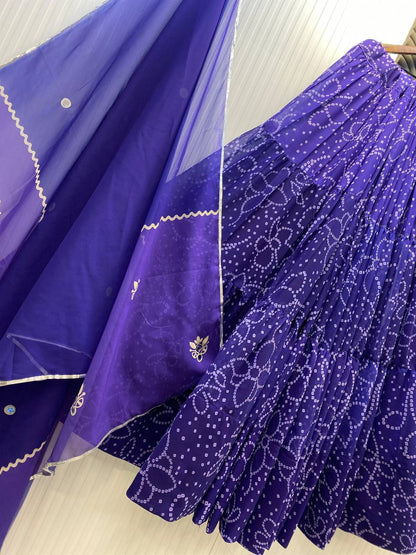 Purple Printed Georgette Real Mirror Work Navratri Lehenga Choli