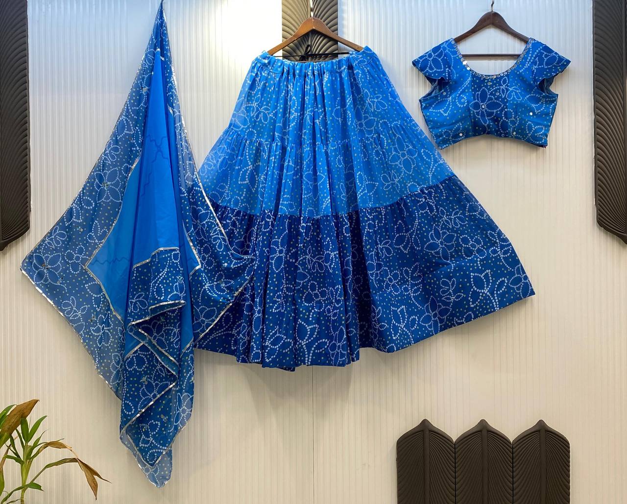 Blue Printed Georgette Real Mirror Work Navratri Lehenga Choli