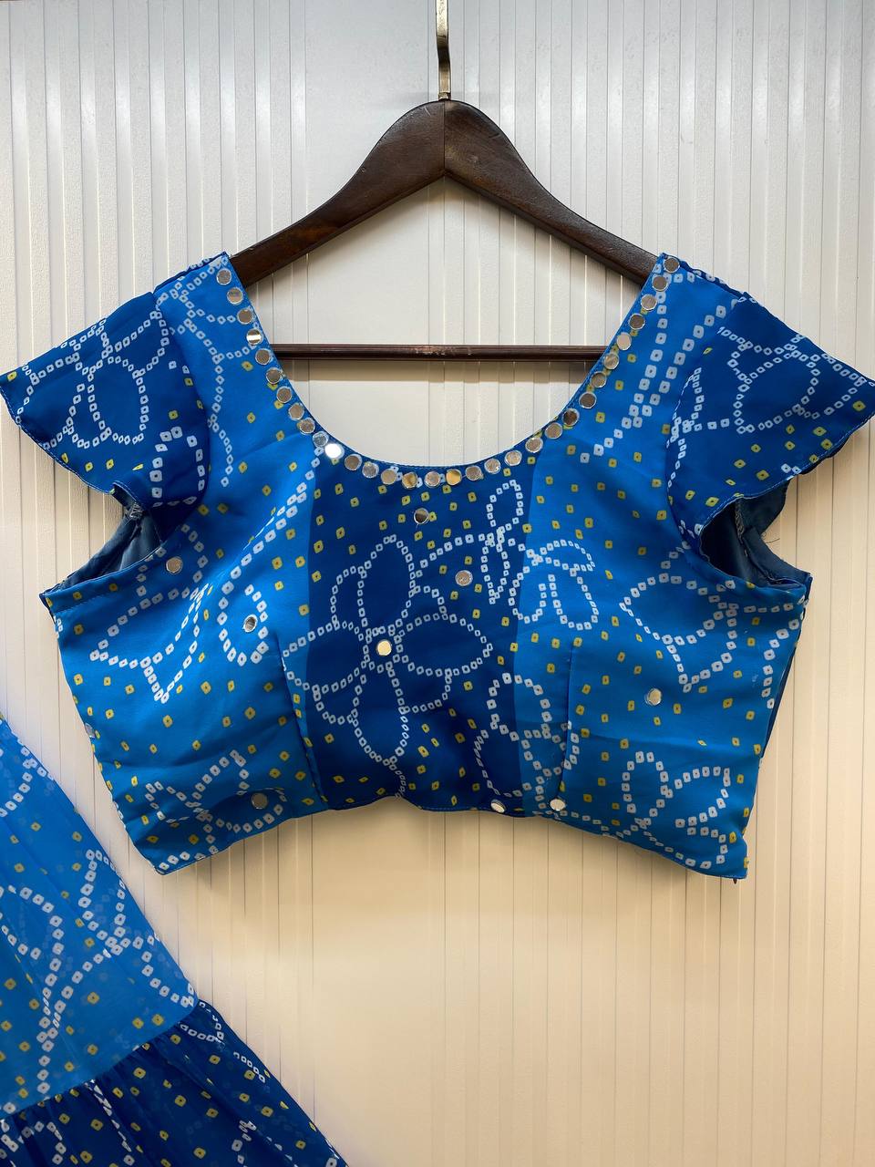Blue Printed Georgette Real Mirror Work Navratri Lehenga Choli