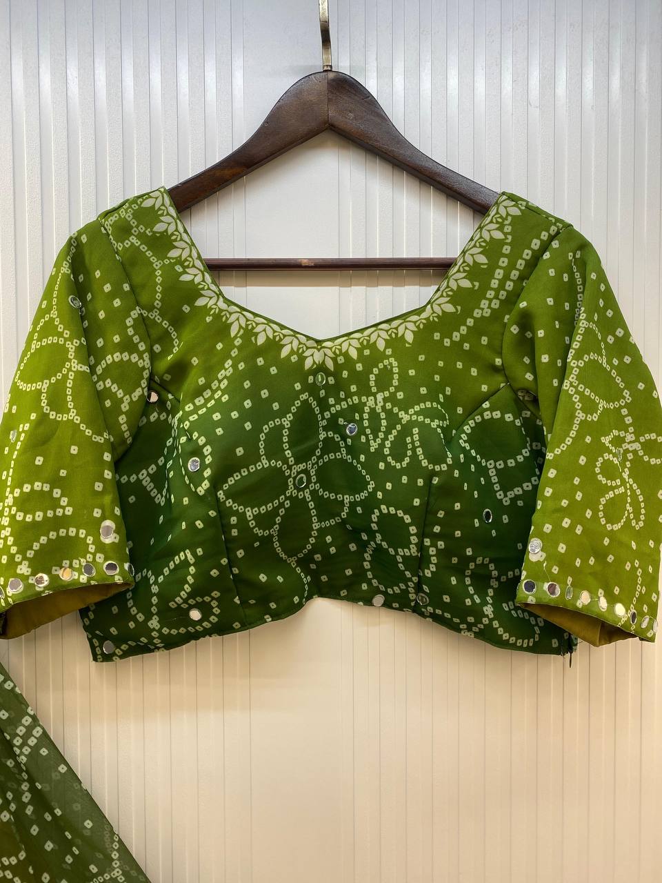Green Printed Georgette Real Mirror Work Navratri Lehenga Choli