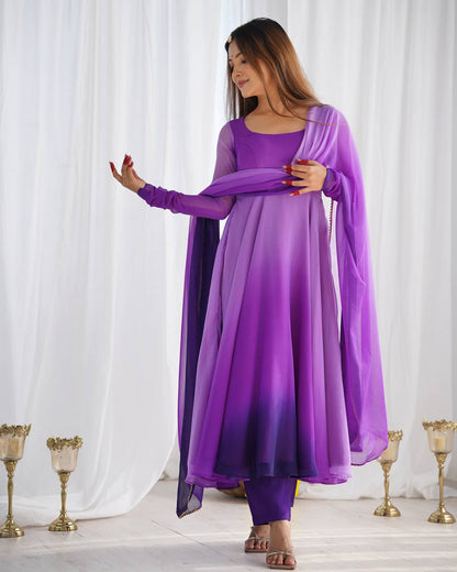 Purple Pure Soft Fox Georgette Colourfull Padding Anarkali Salwar Suit