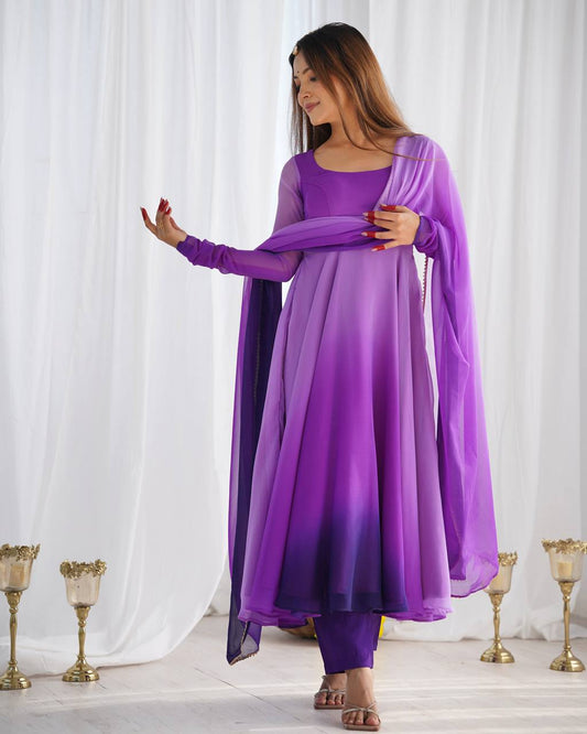 Purple Pure Soft Fox Georgette Colourfull Padding Anarkali Salwar Suit