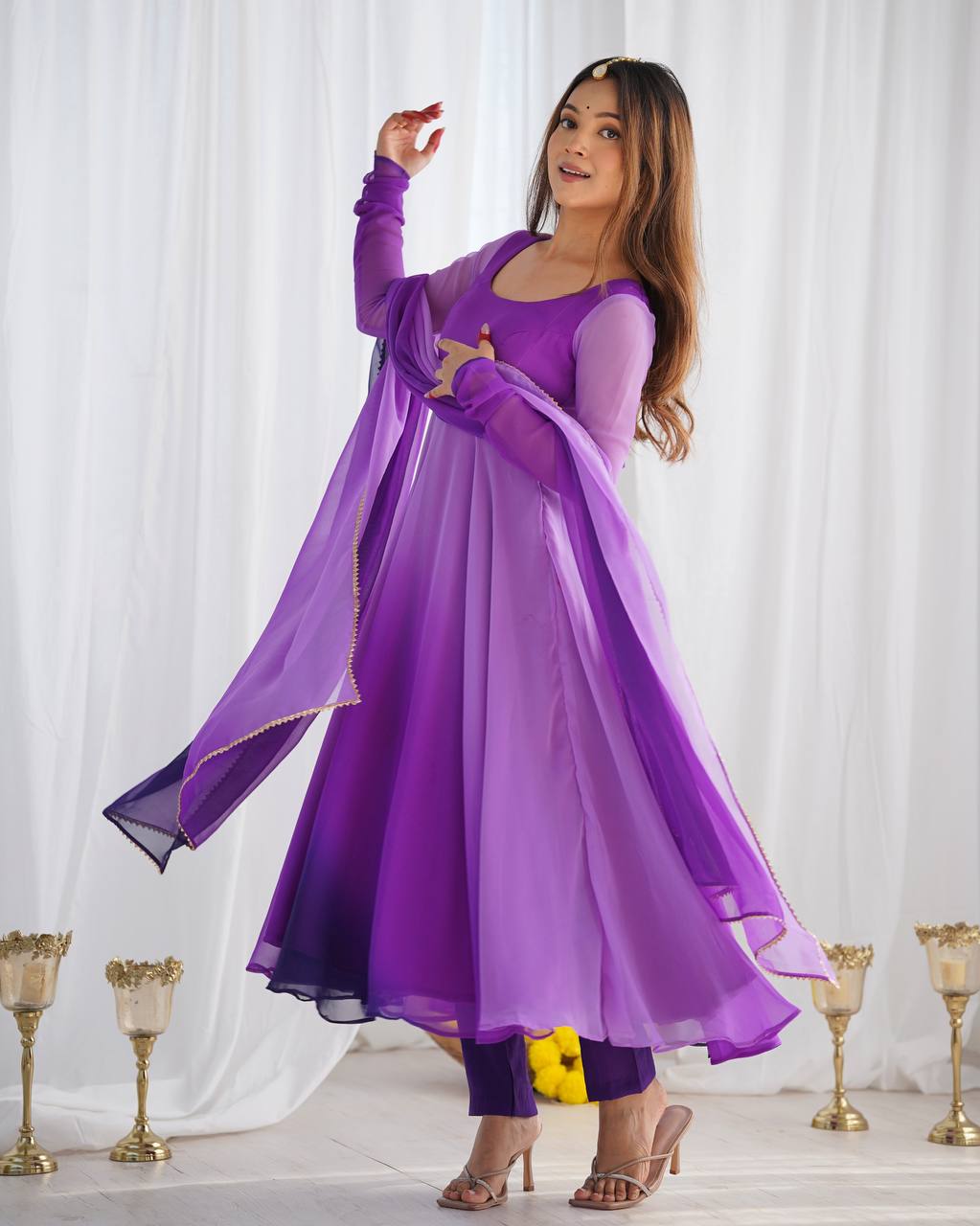 Purple Pure Soft Fox Georgette Colourfull Padding Anarkali Salwar Suit
