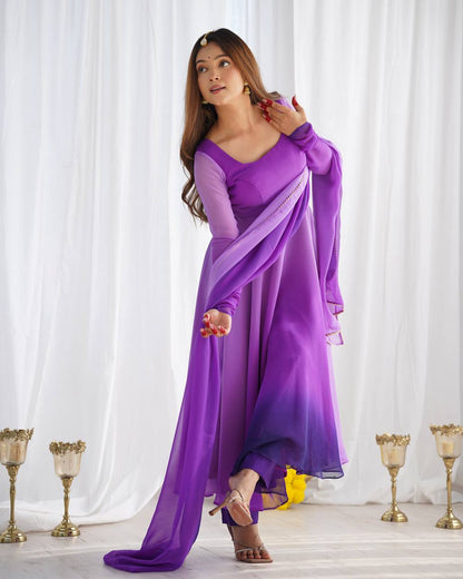 Purple Pure Soft Fox Georgette Colourfull Padding Anarkali Salwar Suit