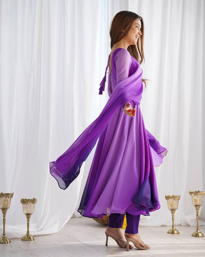 Purple Pure Soft Fox Georgette Colourfull Padding Anarkali Salwar Suit