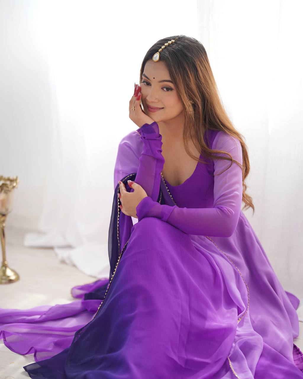Purple Pure Soft Fox Georgette Colourfull Padding Anarkali Salwar Suit
