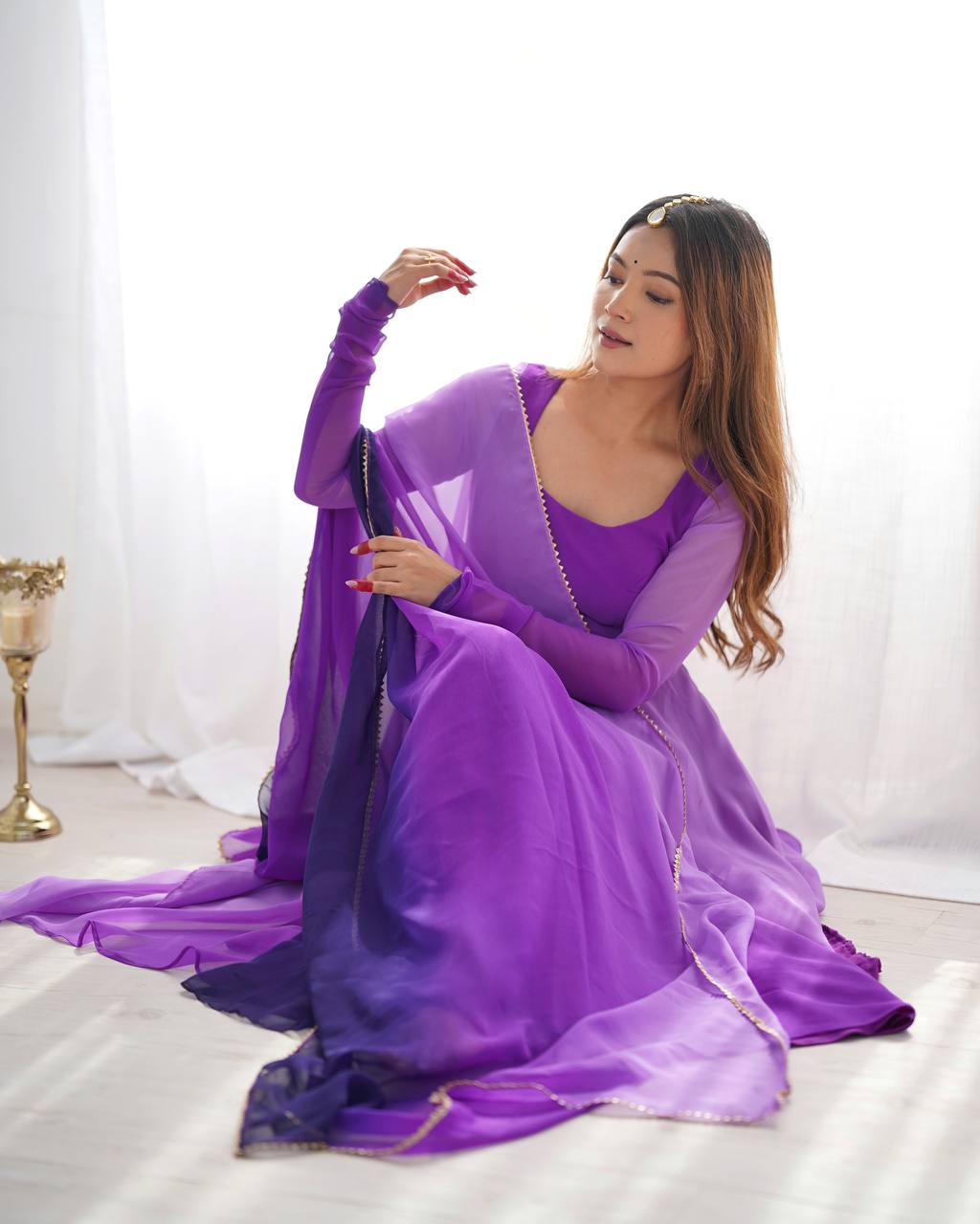 Purple Pure Soft Fox Georgette Colourfull Padding Anarkali Salwar Suit