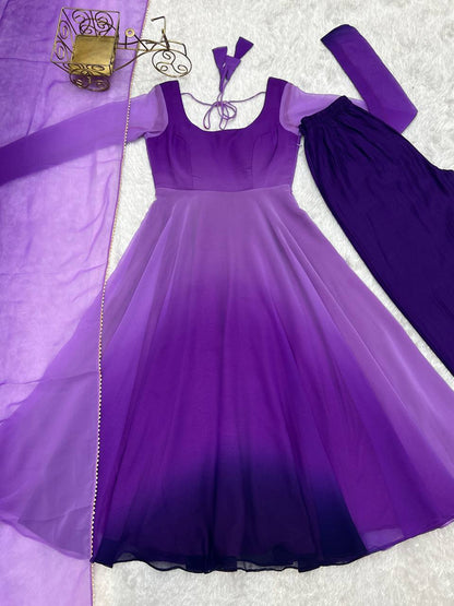 Purple Pure Soft Fox Georgette Colourfull Padding Anarkali Salwar Suit