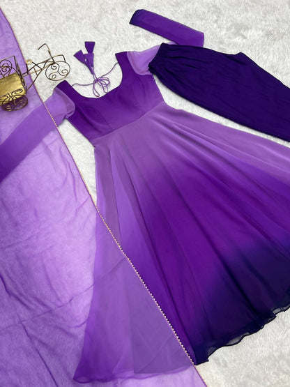 Purple Pure Soft Fox Georgette Colourfull Padding Anarkali Salwar Suit