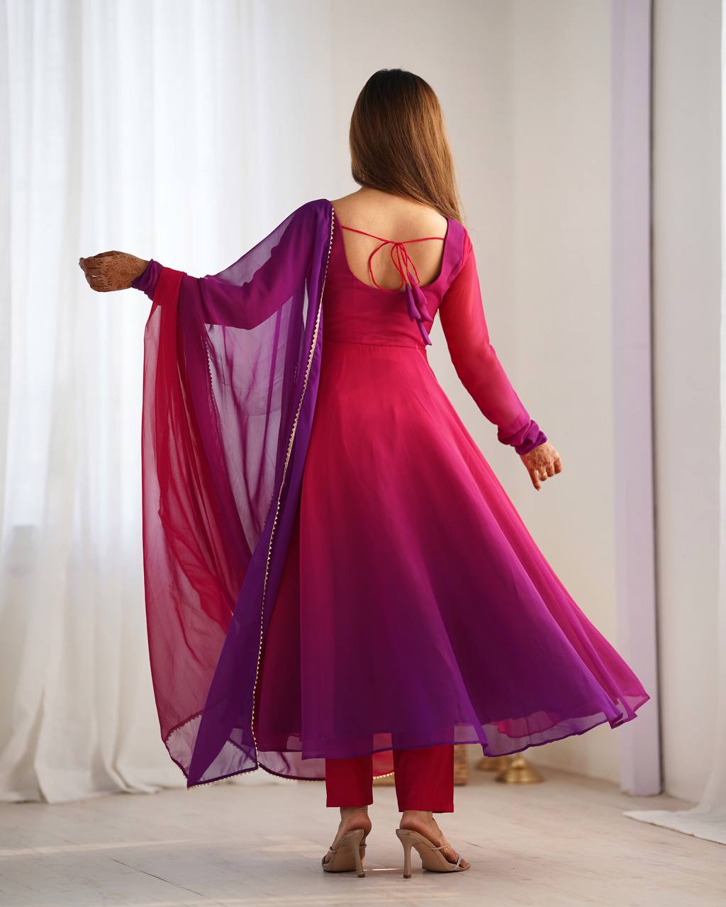 Dark Pink Pure Soft Fox Georgette Colourfull Padding Anarkali Salwar Suit