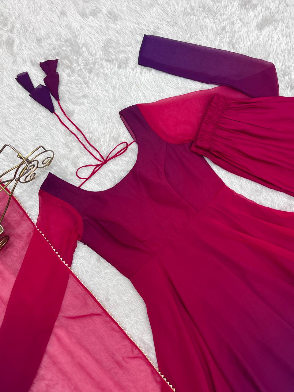 Dark Pink Pure Soft Fox Georgette Colourfull Padding Anarkali Salwar Suit