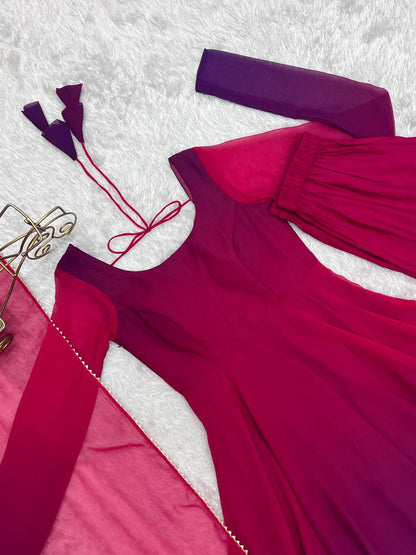 Dark Pink Pure Soft Fox Georgette Colourfull Padding Anarkali Salwar Suit