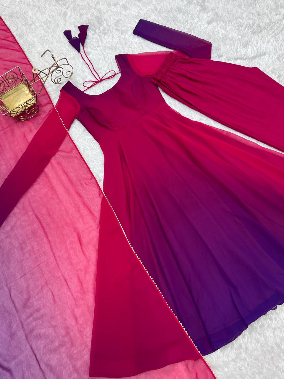 Dark Pink Pure Soft Fox Georgette Colourfull Padding Anarkali Salwar Suit