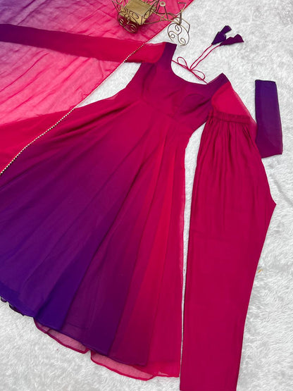 Dark Pink Pure Soft Fox Georgette Colourfull Padding Anarkali Salwar Suit