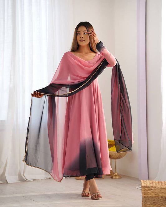 Onion Pink Pure Soft Fox Georgette Colourfull Padding Anarkali Salwar Suit