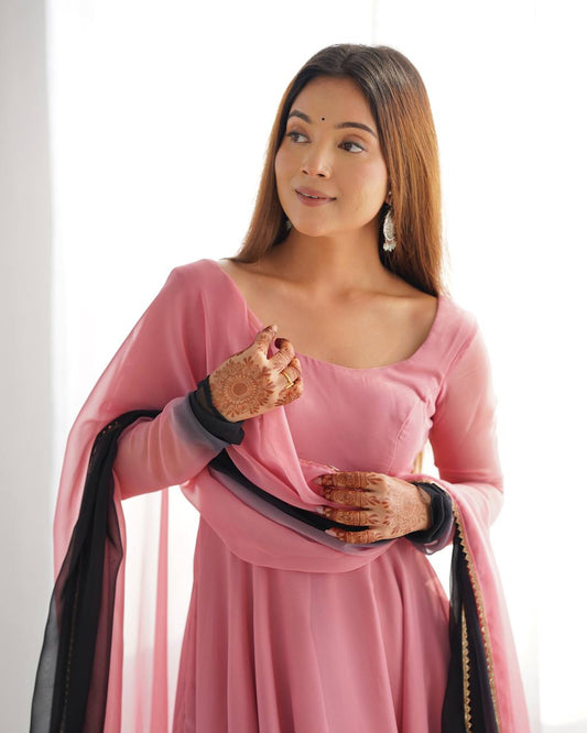 Onion Pink Pure Soft Fox Georgette Colourfull Padding Anarkali Salwar Suit