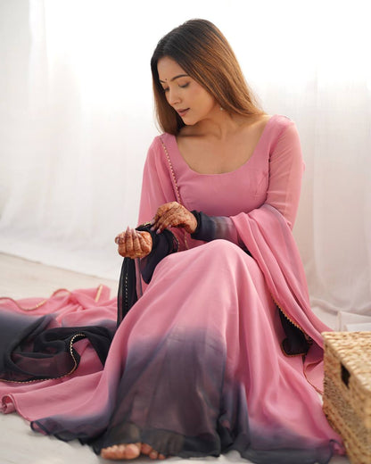 Onion Pink Pure Soft Fox Georgette Colourfull Padding Anarkali Salwar Suit