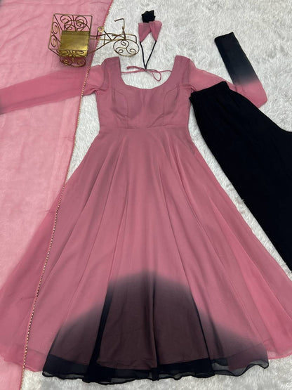 Onion Pink Pure Soft Fox Georgette Colourfull Padding Anarkali Salwar Suit